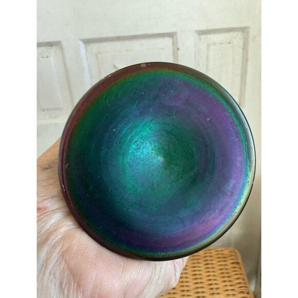 Antique 1910 Poschinger Nouveau Bohemian Green Purple Glass Vase - Picture 8 of 16